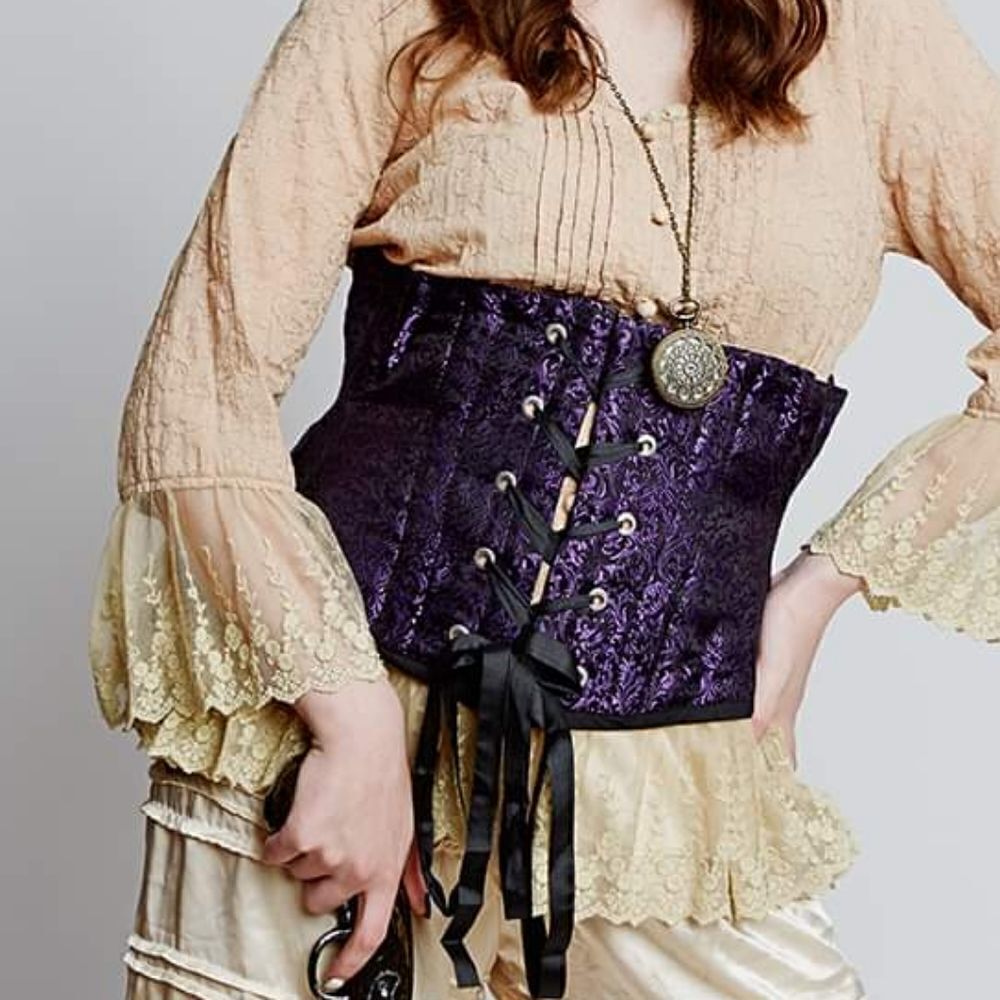 Purple Black Corset Waist Cincher M  